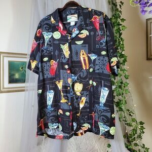 Paradise Found Shirt Mens Size L Black Orbit Cocktail Lounge Button Up Vintage
